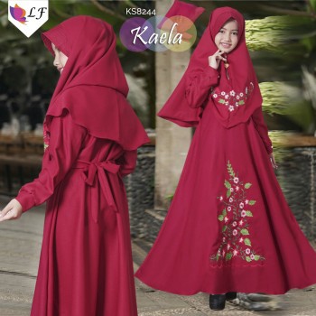 NEW ITEM Kaela kids syari gamis anak usia 8-10th moscrepe bordir ld 88 pb 98