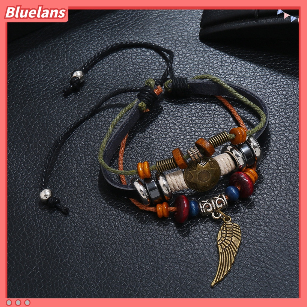 Gelang Tali Multilayer Handmade Dengan Liontin Bulu Untuk Kencan