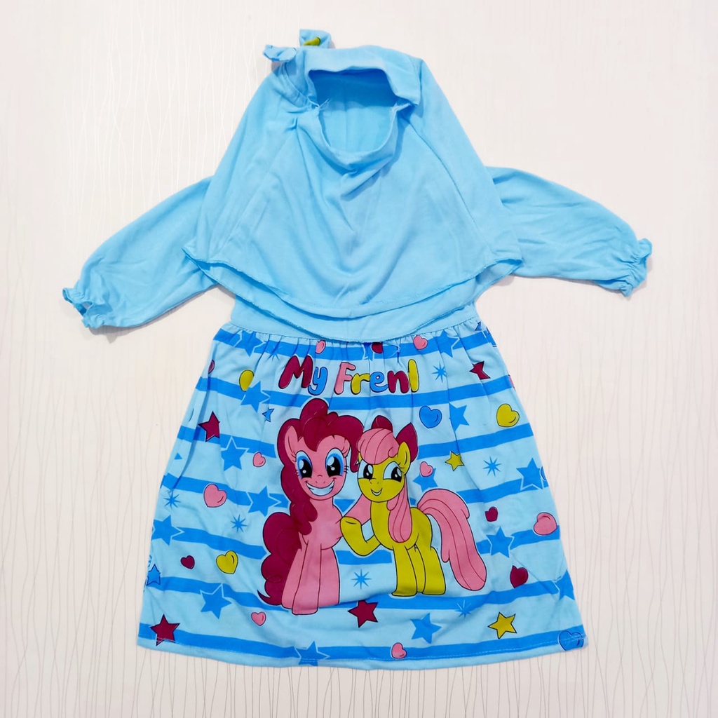 dress gamis anak perempuan dan hijab karakter little pony / baju baby gracia / pakaian bayi muslim