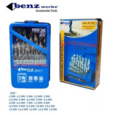 Benz Mata Bor Besi Kayu Alumunium Set 25 Pc Drill Bit 25 Pc / Mata Bor Set Multifungsi Besi Metal Kayu Alumunium 25 Pc