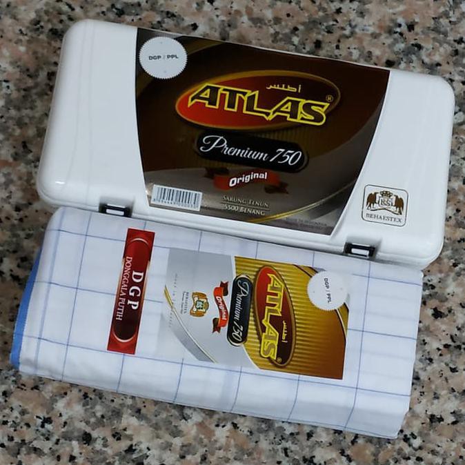 Promo Sarung Atlas Premium 750 5500 Benang - Putih Kotak