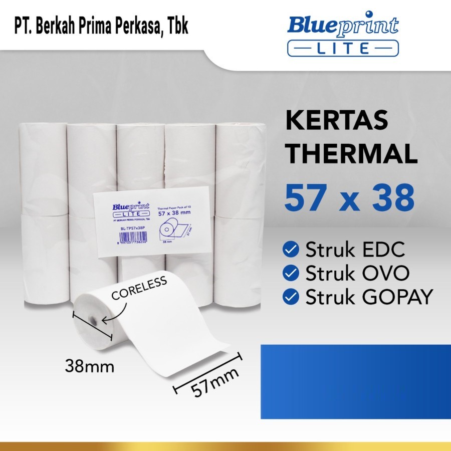 Kertas Thermal Struk / Kasir / Parkir 57x38mm BLUEPRINT Lite 57x38