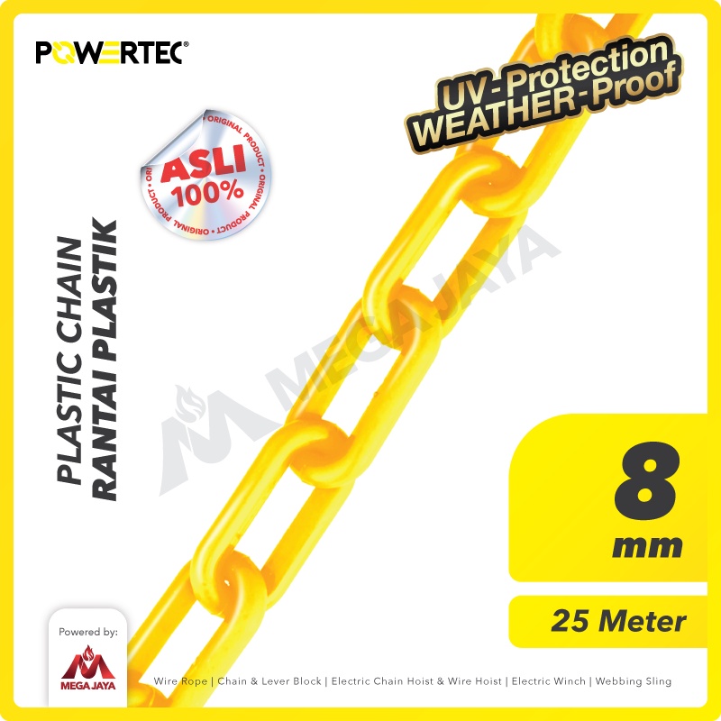 POWERTEC Rantai Plastik PVC 8mm x 25m Plastic Chain - Kuning