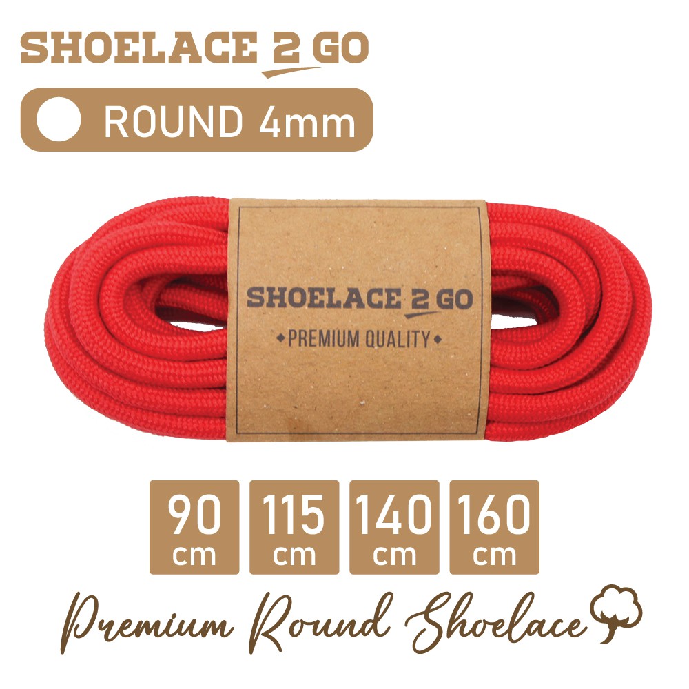 SHOELACE 2 GO PREMIUM TALI SEPATU BULAT ROUND - SR4 - F1 - RED - 4MM