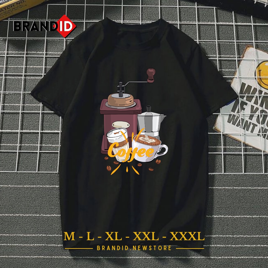 DTF016 Baju Kaos Pria Dewasa Motif Coffee Set T-Shirt Distro Cowok Pecinta Kopi Branded Original Ata