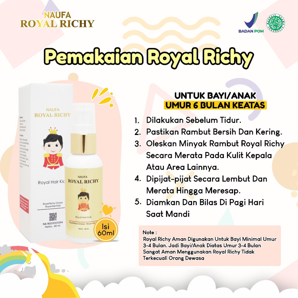 Naufa Royal Richy - Original Serum Multivitamin Minyak Kemiri Penumbuh Penyubur &amp; Penebal Rambut Anak Bayi &amp; Dewasa Isi 60ml