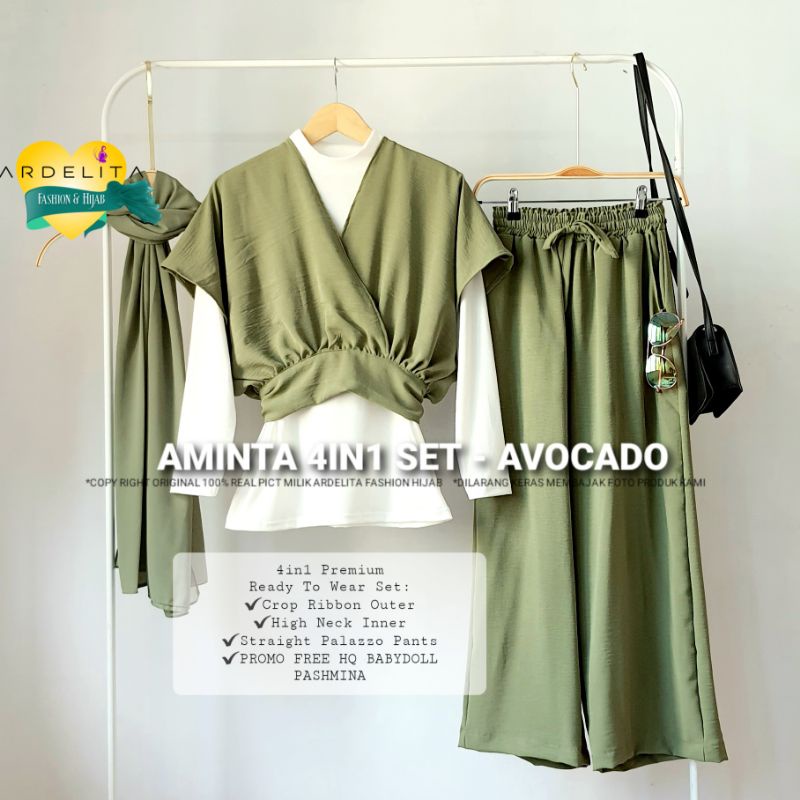 PROMO GRATIS JILBAB - AMINTA 4IN1 SET SETELAN WANITA TERBARU OOTD HIJAB SELEGRAM KEKINIAN TERKEREN T