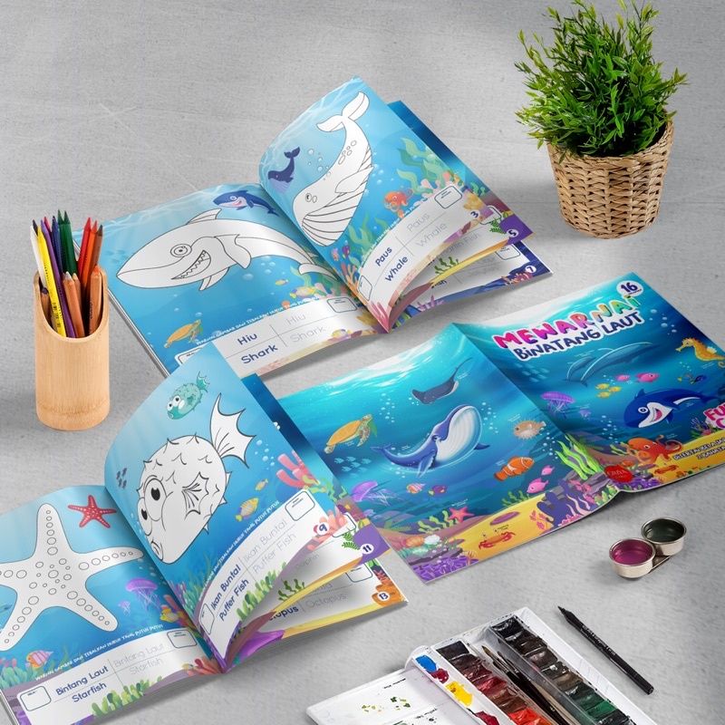 

Buku mewarnai full color buku mewarnai hewan buku mewarnai ikan anak paud buku gambar