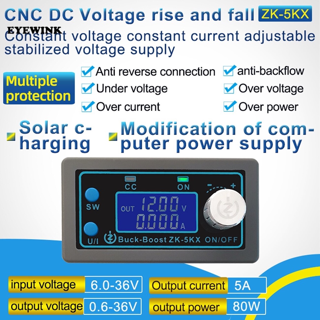 Buck Boost Converter DC CC CV 0.6-36V 5A Power Supply Modul Adjustable ZK-5KX