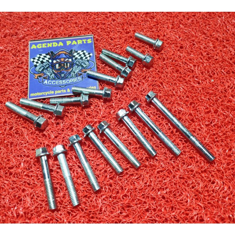 Baut L Blok Mesin RX King/RXK - Baud Cover/Tutup Block Magnet Dan Kopling/Bak Kiri Kanan Set 17 Pcs