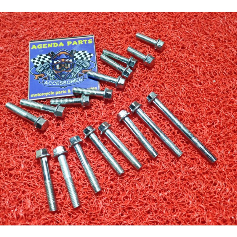 Baut L Blok Mesin RX King/RXK - Baud Cover/Tutup Block Magnet Dan Kopling/Bak Kiri Kanan Set 17 Pcs