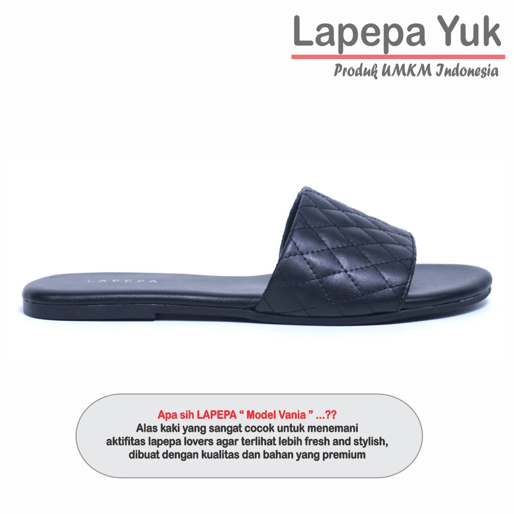 LAPEPA YUK - Sandal Wanita Teplek Selop VANIA Sendal Slop Cewek Flat Slip On Tidak Licin Anti Slide Karet Jelly Promo Sale Size 36 37 38 39 40 Sandal Perempuan Warna BLACK Hitam Premium Original Kekinian Terbaru Shoes ORI Mall Official Store