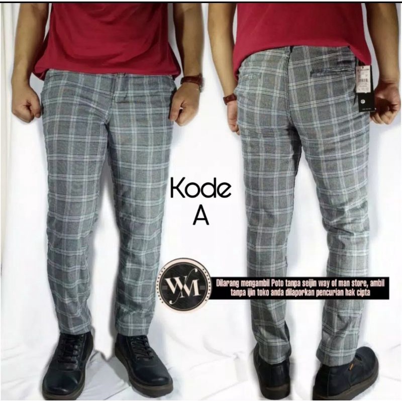 Celana tartan celana kotak kotak pria