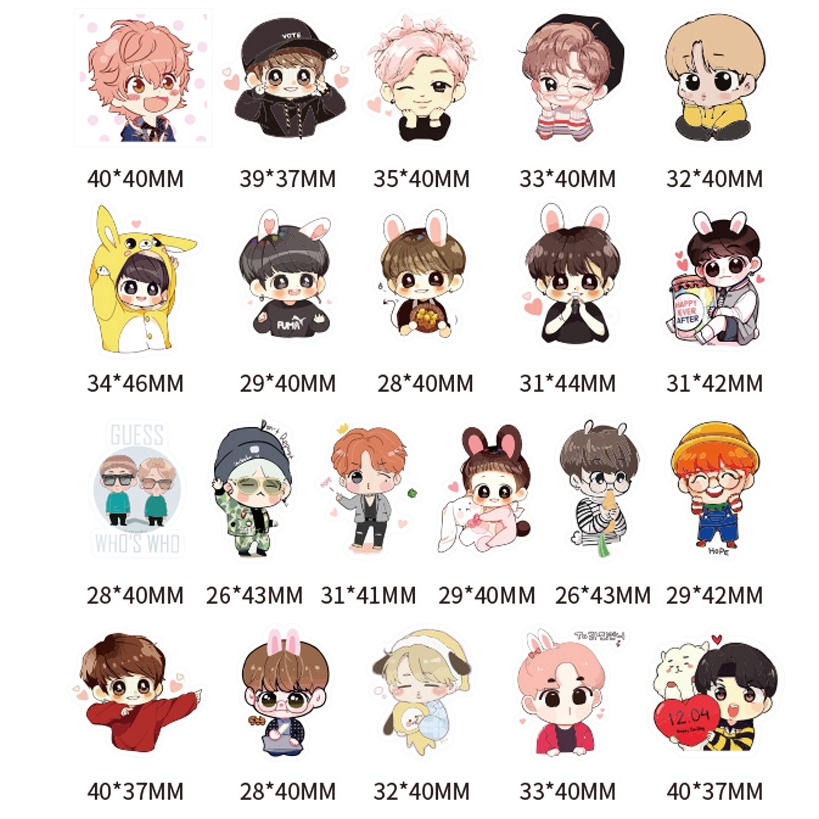 40pcs Stiker Desain Kartun EMOJI KPOP BTS Untuk Scrapbook / Jurnal / Koper / Diary