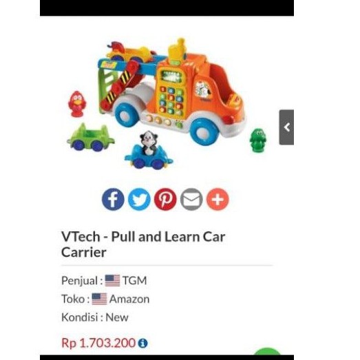 PRELOVED V-TECH PULL AND LEARN CAR CARRIER PULL TOY - MAINAN TRUCK ANAK PRETEND PLAY