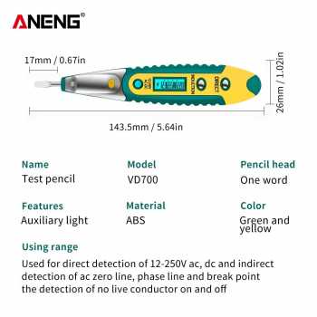 Tester Non Contact AC Voltage Alert Detector 12V-250V / Test Pen Listrik Tester Digital Multitester / Tespen Listrik Cek Kabel Putus Alat Pengecek Arus Listrik / Alat Ukur Tegangan Listrik Digital Testpen Kabel Putus / Tespen Digital Ac Dc Original