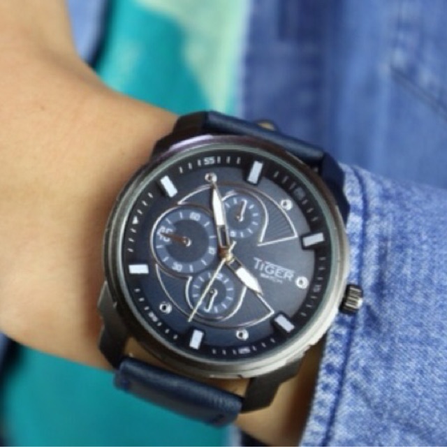 [Free Box + Batre] Jam Tangan Pria Tigerwatch Premium Leather Stainless Steel Back Quartz Analog