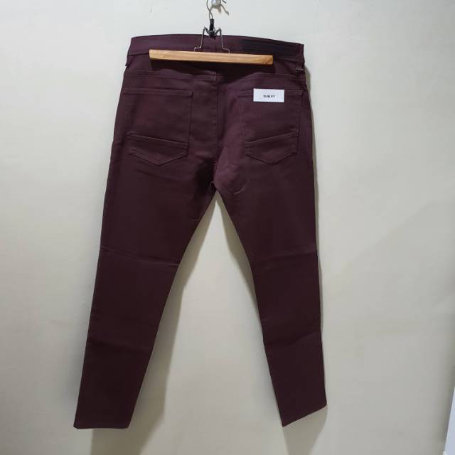  ZARA  MAN  WAXED SLIM FIT JEANS  CELANA  PANJANG PRIA RED 