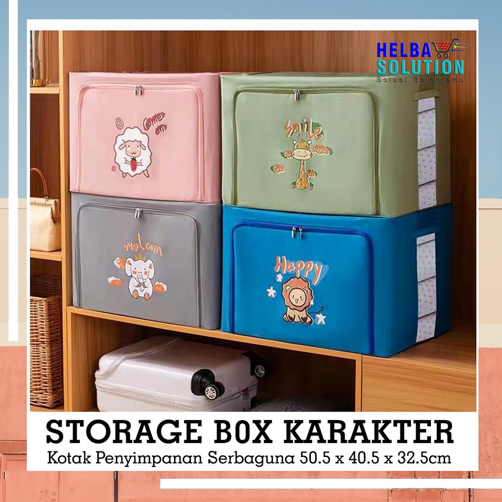 STORAGE BOX Karakter 66 Liter Tempat Penyimpanan Pakaian Selimut Bedcover Kotak Lipat Serbaguna Double Zipper Large Container Box