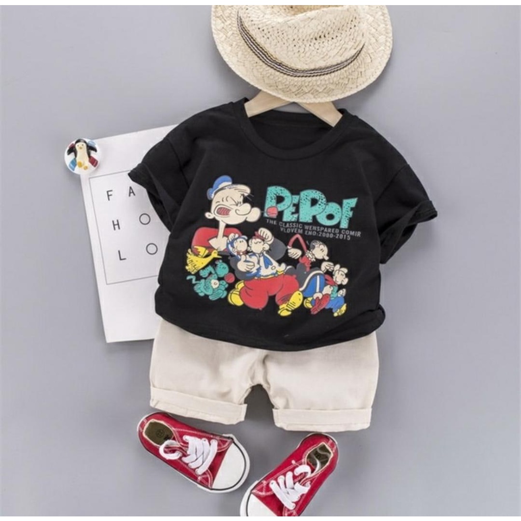 Promo !! Setelan baju anak cowok / setelan popeye the classic ukuran 1-4tahun / Setelan anak import kerem