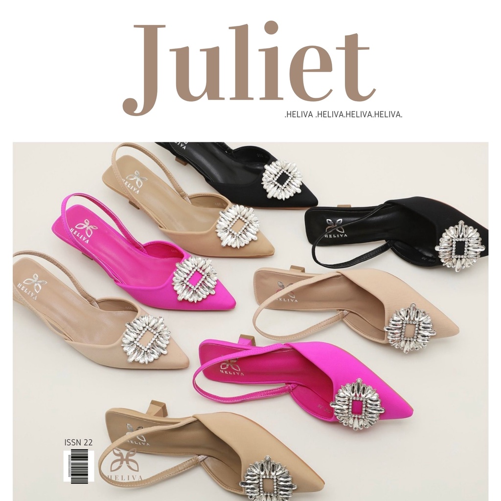 HELIVA JULIET Sling Back Mid Heels 5cm Sparkly Star Bahan Satin 666 Original Brand