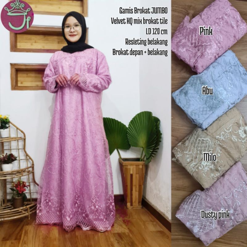 Gamis brokat PREMIUM mix Velvet (JUMBO, LD 120cm) @165K min 2pcs