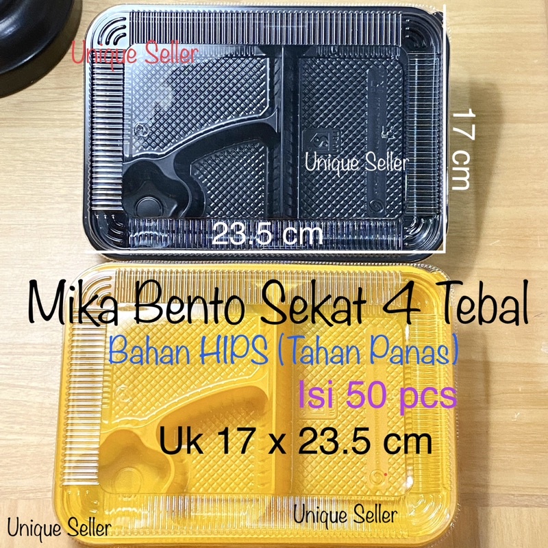 [50 pcs] Mika Bento LB 90 isi 50 pcs / Mika Bento Sekat 4 Bintang Tebal Tahan Panas Hitam Orange Kuning