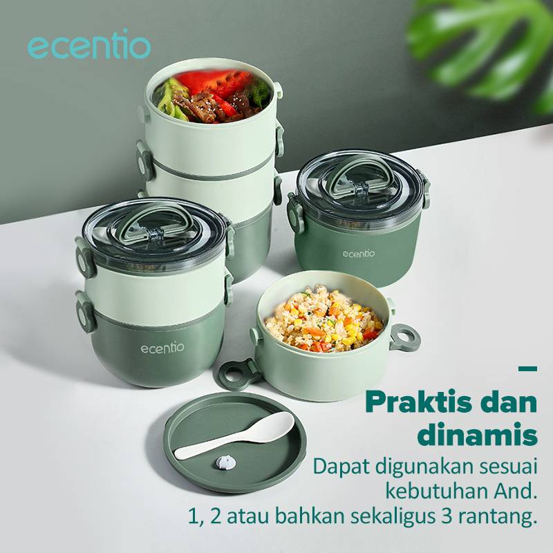 ECENTIO 3 LAYER ROUND PORTABLE LUNCH BOX/RANTAN/KOTAK MAKAN BULAT/TEMPAT BEKAL MAKAN/BENTO SET