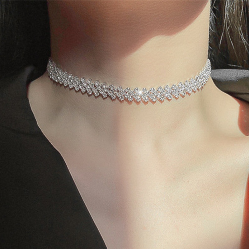 Kalung Choker Kristal Berlian Imitasi Bentuk Geometris Untuk Wanita