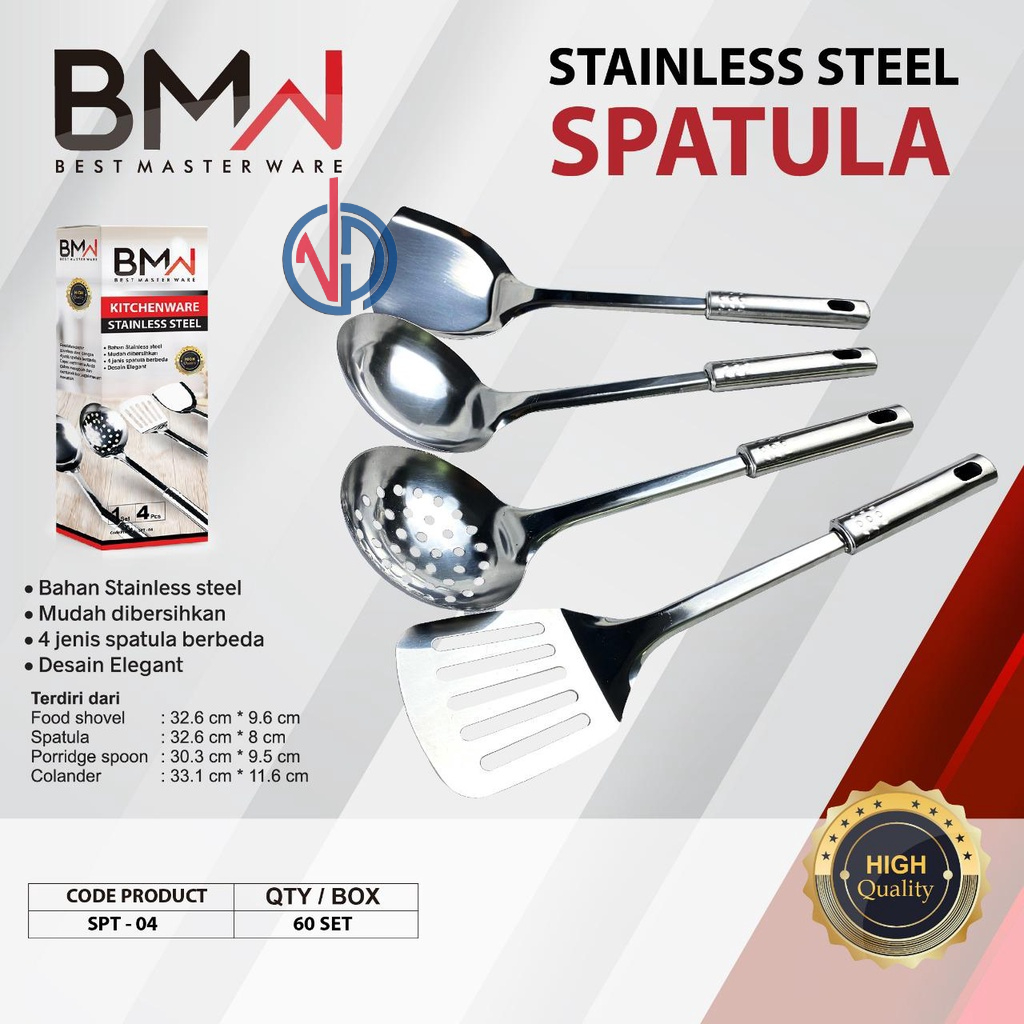 SPATULA SET STAINLESS STEEL 4 IN 1 ALAT MASAK ISI 4 PCS SPATULA STAINLESS 4 IN 1