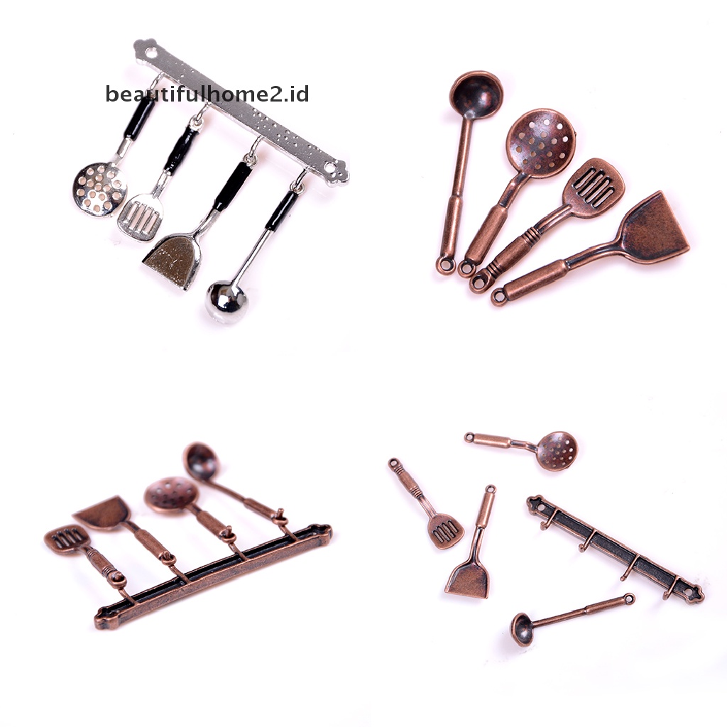 (beautifulhome2.id) 5pcs / Set Mainan Miniatur Peralatan Masak Skala 1: 12 Bahan Metal Untuk Rumah Boneka