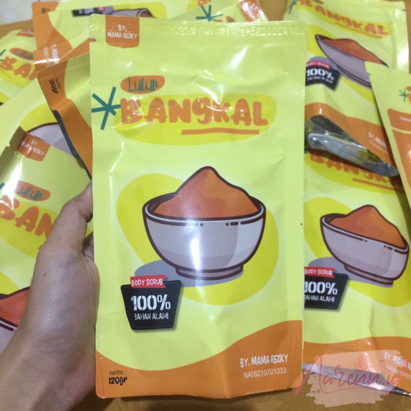 lulur rempah kayu Bangkal 20gr / 90gr / 120gr, lulur rempah viral, lulur pemutih badan alami, masker pemutih alami