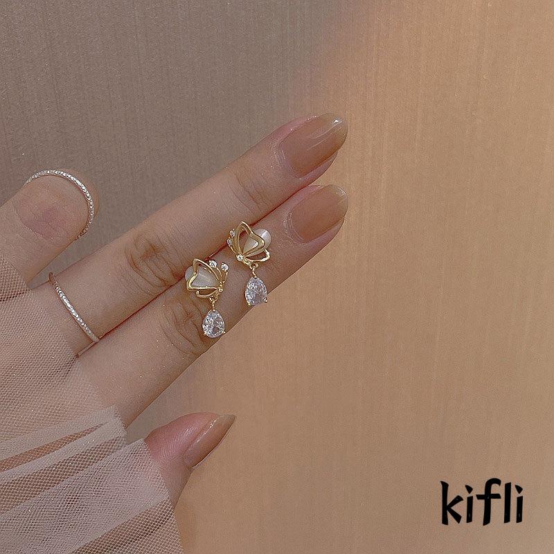 Anting Stud,Desain Kupu-Kupu Hati,Water Drop,Bahan Zirkon Opal,Untuk Wanita