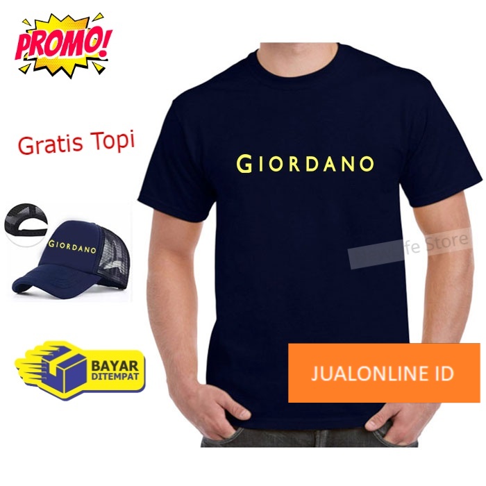 Beli Baju Gratis Topi - Kaos Distro Giordano Kuning Premium Pria Wanita Lengan Pendek