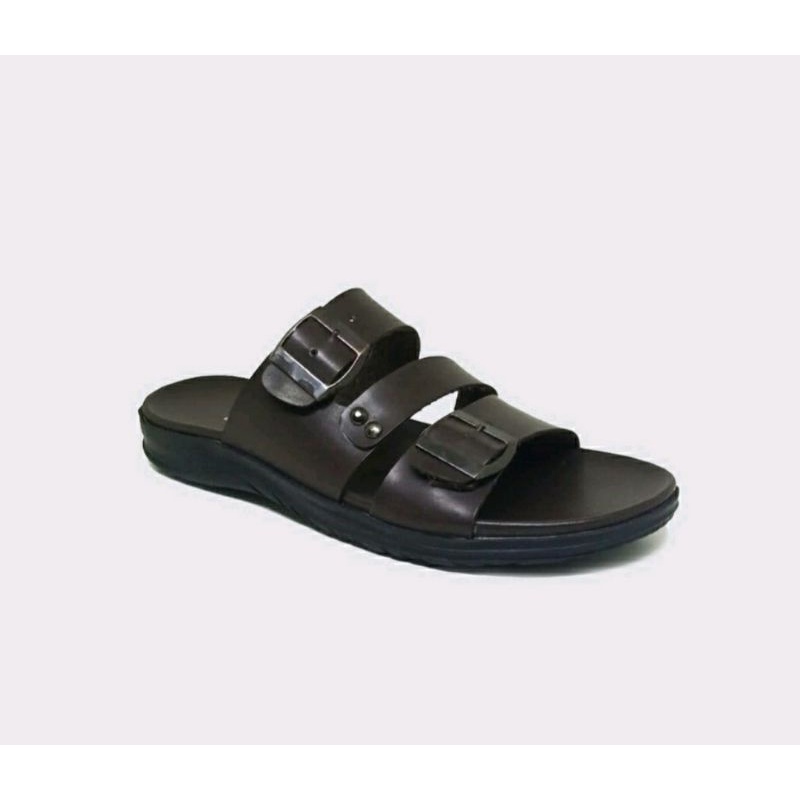 Sandal SLIDE ELBarack black.R7 Pria Ukuran 38-44 Kulit Asli Sendal Slop Tebal Hitam