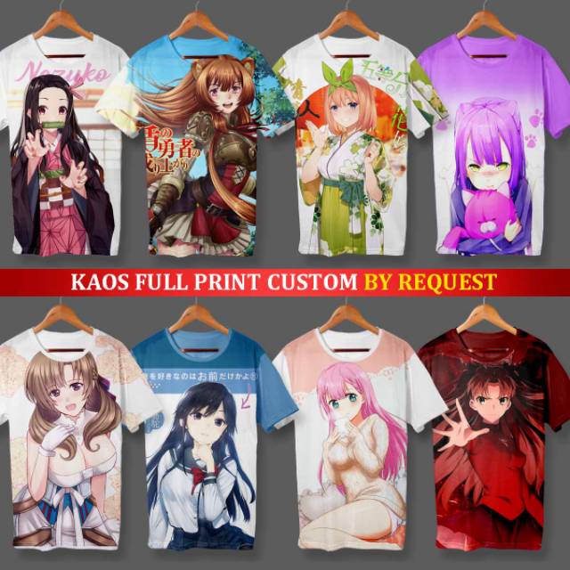 KAOS ANIME WAIFU Full Print Custom Suka suka Bahan Sintetis