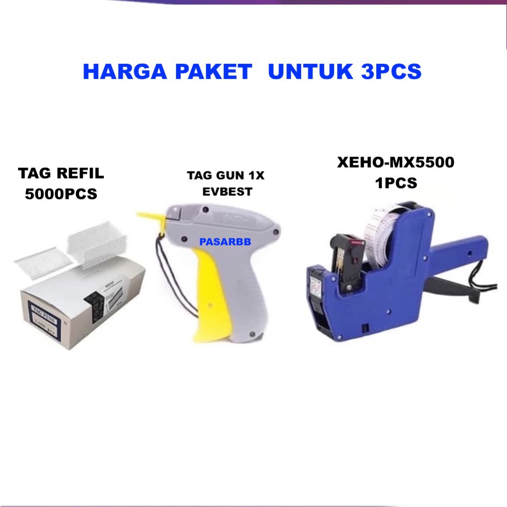 COMBO 3-SET TAG GUN Baju &amp; LABEL  HARGA TAG GUN EVBES PRICE LABEL XEHO