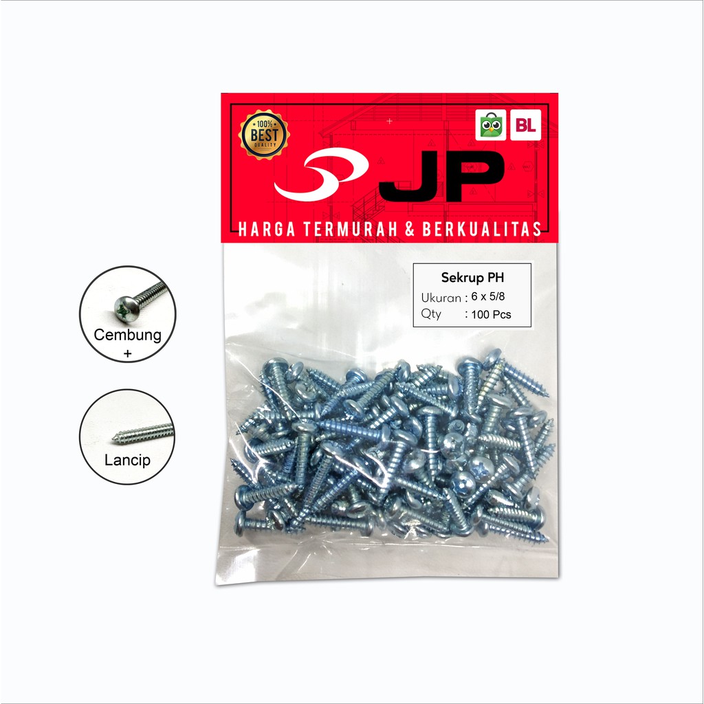 SEKRUP PH 6 x 5/8 - SKRUP PH 6x5/8 BAUT TAPPING ISI 100 PCS