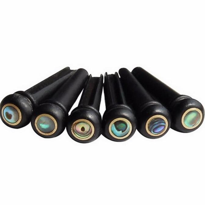 6pcs Bridge Pin Gitar Kayu Ebony Hitam dengan Abalone Dot