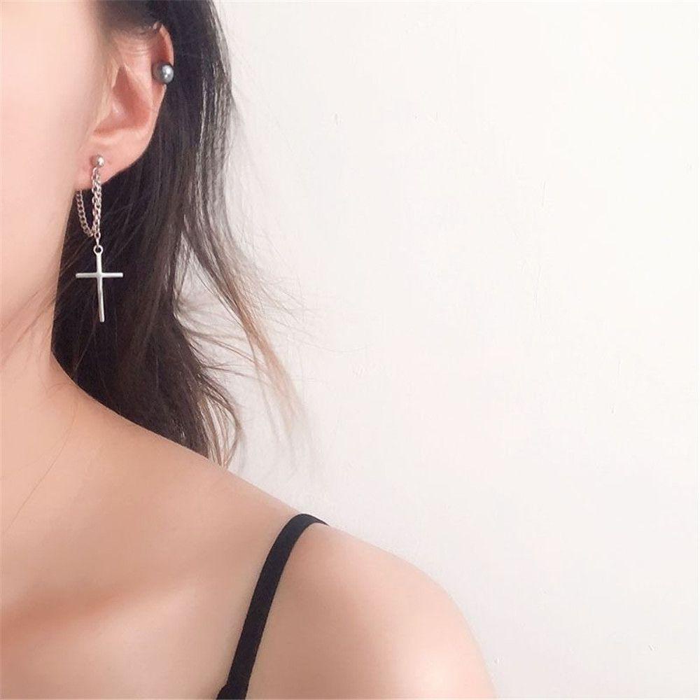 PREVA Cross Chain Earrings Street Personality Handsome No Pierced