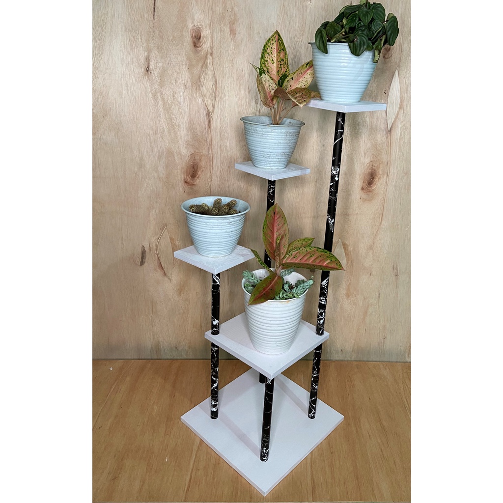 RAK BUNGA MINIMALIS RAK BUNGA SUSUN RAK BUNGA LANTAI TINGKAT 4 BESAR KOTAK PUTIH MARMER HITAM