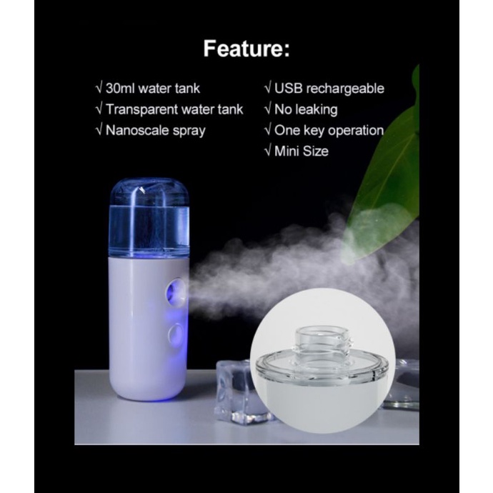 Nano Mist Spray Portable Facial Cooling Moisturizer / Alat Uap Wajah Kualitas Premium Nano Sprey