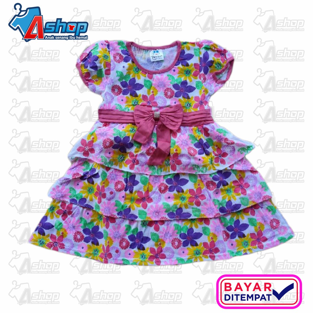 Dress Anak Perempuan Motif Bunga Susun All size 2-3 Tahun