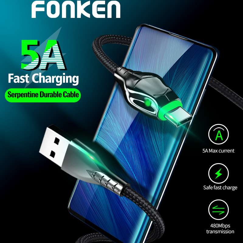 Fonken Kabel Charger 5a Tipe C Fast Charging 1m Untuk Samsung Huawei P40 Android Iphone 5a