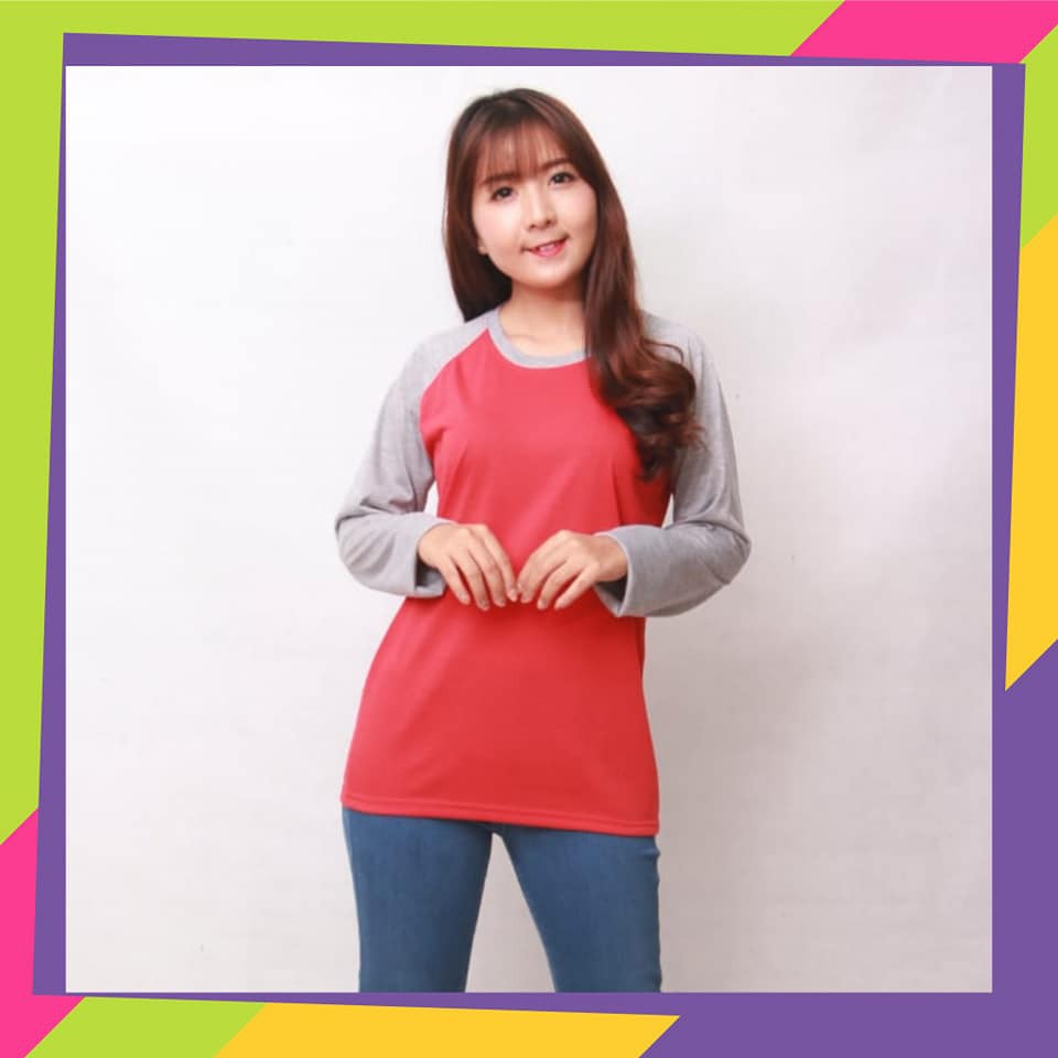 Kaos raglan cewek MERAH / raglan polos hijab /  kaos raglan wanita lengan panjang / winstar polos /K
