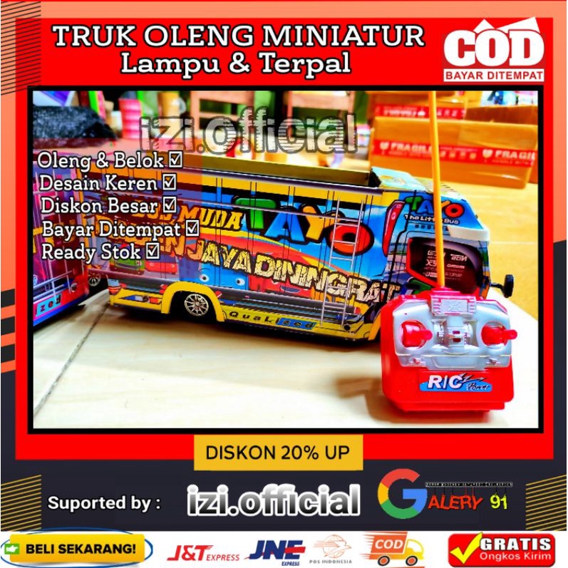 Truk Oleng Miniatur Truk Oleng Custom Nama  Foto  Remot Control RC  Lampu Terpal