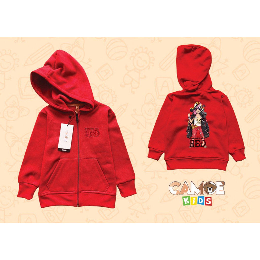 Jaket Hoodie Zipper Anak KIDS Anime One Piece RED Luffy