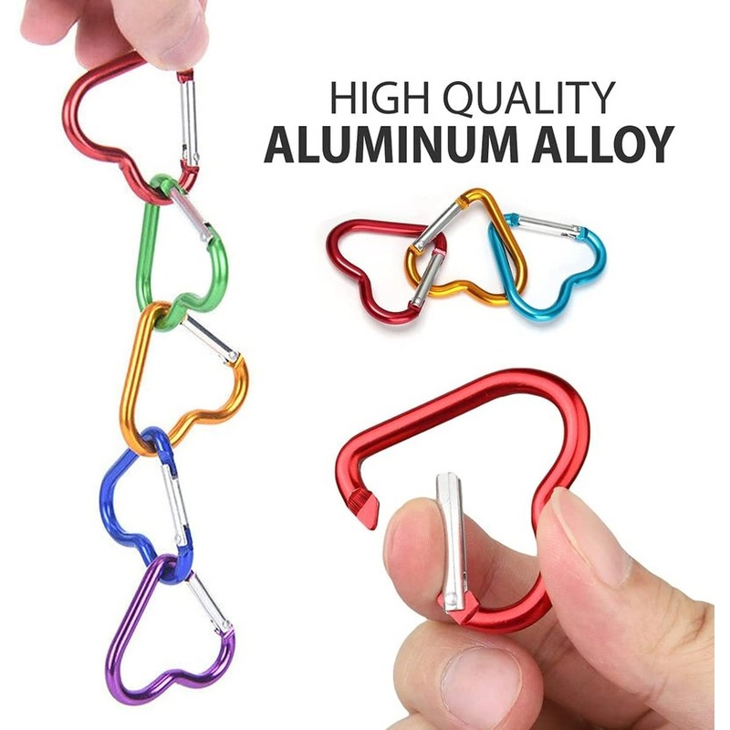Klip Carabiner Bentuk Hati Bahan Aluminum Warna Acak Untuk Climbing / Travel