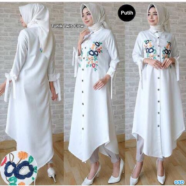 Tunik twis flow-atasan muslim wanita-long tunik motif bunga-fashion hijab looks terbaru-baju muslim