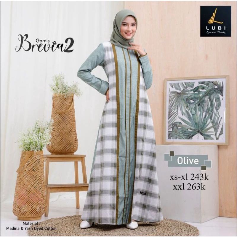 Gamis Original Brevia 2 by Lubi|Gamis Polos Kombinasi Motif Kotak Kotak|Gamis Jumbo|Gamis Simple|Gam